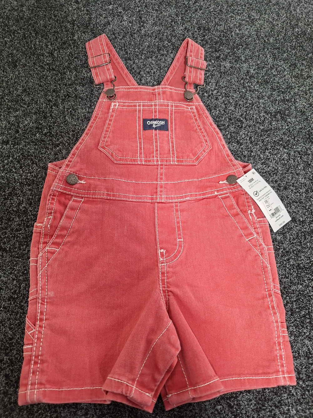 OshKosh B'gosh Coral-Red Short Overalls for Kids